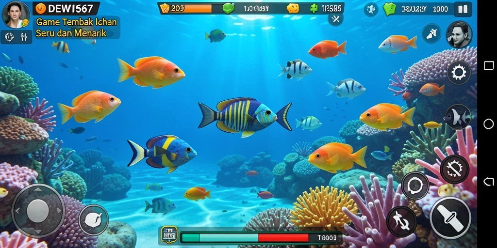 Tangkapan layar gameplay DEWI567 yang penuh aksi menembak ikan.