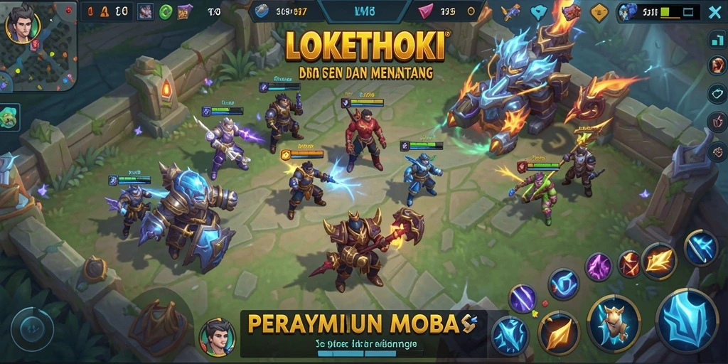 Tampilan gameplay LOKETHOKI yang penuh aksi dan strategi MOBA.