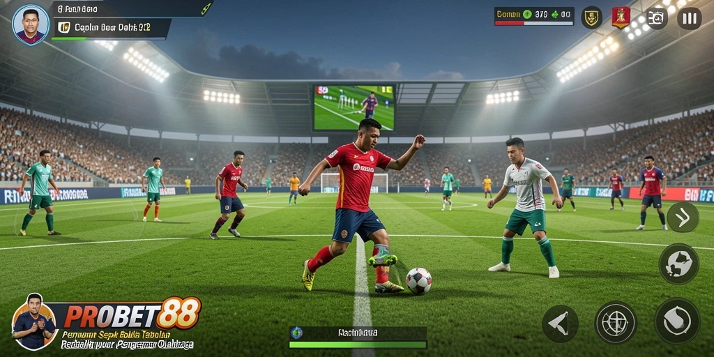 Gambaran gameplay mendebarkan dari PROBET88 dengan aksi sepak bola intens.