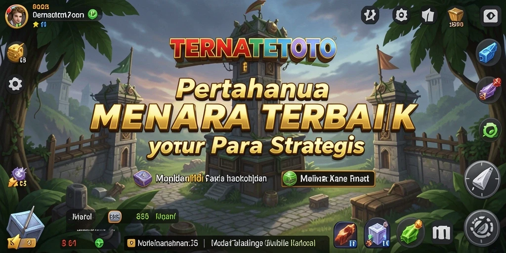 Screenshot gameplay TERNATETOTO dengan menara strategis melawan gelombang musuh.